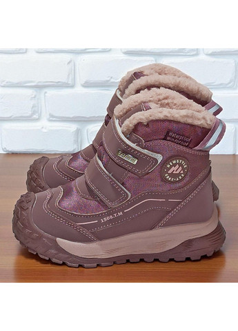 Розовые спортивные, повседневные, кэжуал зимние зимние ботинки для девочки дутики утепленные термоботинки на овчине липучках Tom.M