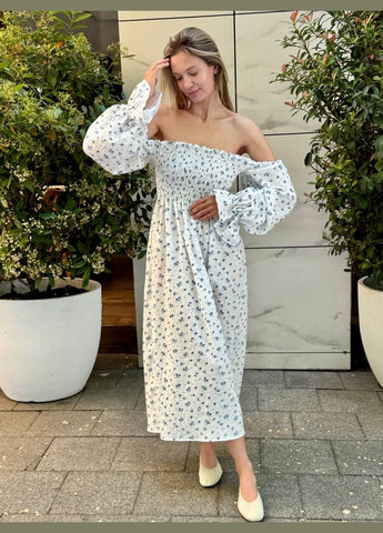 Блакитна повсякденний жіноча сукня FINO Mode з квітковим принтом