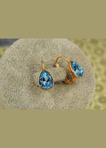 Серьги Сваровски обет с голубыми камнями 1,5 см золотистые Xuping Jewelry (329153753)