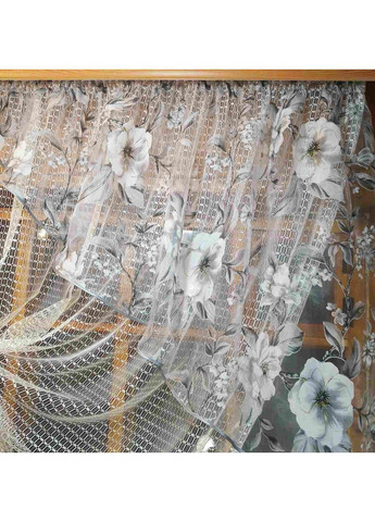 Кухонна фіранка Фаїна молочна яблучний колір сірий права No Brand (372515655)