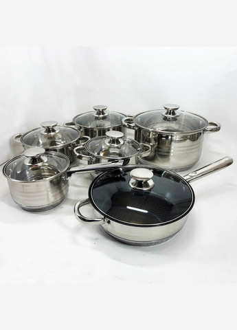 Набор каструль с антипригарным покрытием UN-5037 12шт, Кастрюли посуда для UF-673 электрических плит Unique (351485824)