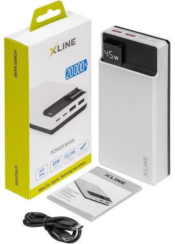 Зовнішній акумулятор павербанк, Power Bank XLINE GPB245W 20000 мАг 45 Вт, Білий Samsung (365777443)