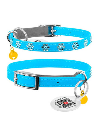 Нашийник Glamour з гумкою, клей.стразами "Квіточка" для кішок (ширина 9мм, довжина 22-30см) блакитний WAUDOG (330245337)