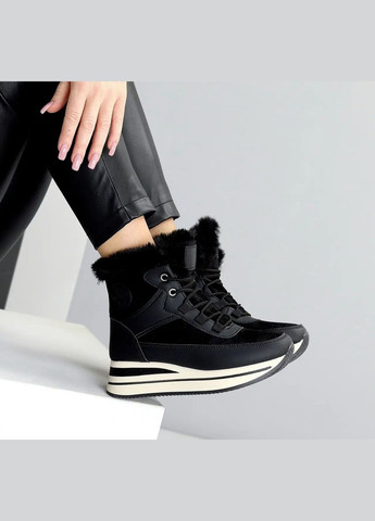 Чорні жіночі зимові кросівки-хайтопи з хутром, на шнурівці та блискавці, утеплені та високі Kulada Хайтопи чорні зими (347324834)