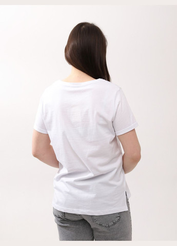 Белая летняя футболка женская белая с разрезами и принтом с коротким рукавом MDG Пряма