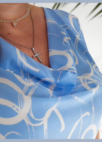 Блакитна повсякденний, святковий жіноче літнє довге плаття сукня батал блакитна з принтом великих розмірів дзвін, з відкритою спиною Viki