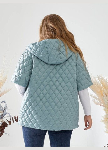 Жіноча мятна бірюзова жилетка безрукавка батал для великих розмірів з капюшоном з рукавами до локтя з кишенями Viki Жилет (316035132)