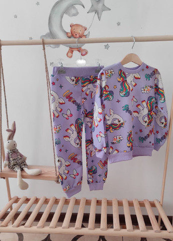 Комбинированная всесезон пижама для девочек единорог кофта + брюки No Brand
