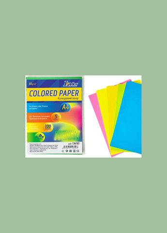 Бумага цветная неоновая A4 80 г/м2 5 цветов 100 листов Leader (342374067)