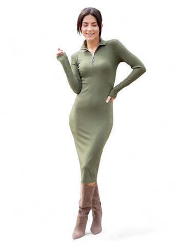 Оливковое (хаки) повседневный платье Vikamoda