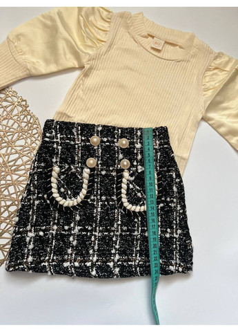 Черно-белый демисезонный модный костюмчик для девочки юбочный No Brand костюм