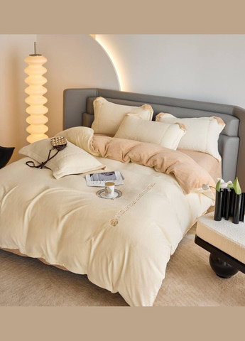 Антиалергенна постільна білизна двокольорова Євро 200х230 наволочка 50х70 2шт Бежевий (П4К-vik-vishivka-006-01) No Brand (316531875)