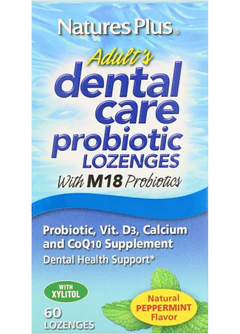 Гигиена полости рта с пробиотиком для взрослых Natures Plus Dental Care мятный вкус 60 леденцов Nature's Plus (359473354)