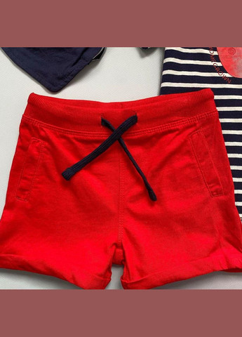 Червоний літній костюм комплект трійка футболка, шорти, слинявчик дитячий на хлопчика 74-80 см (6-12 міс) синій, червоний Lupilu