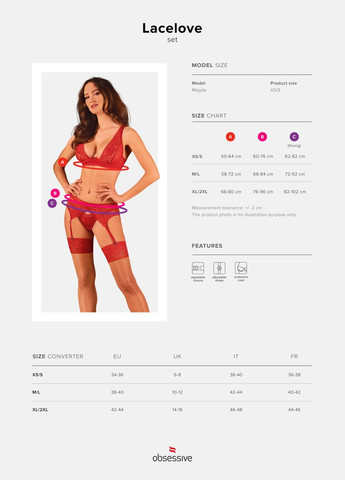Червоний демісезонний еротичний комплект з поясом під панчохи lacelove xl/2xl Obsessive