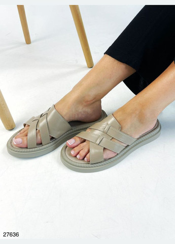 Бежевые стильные женские шлепанцы No Brand