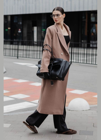 Светло-коричневое демисезонное Прямое двубортное пальто цвета шоколад двубортное Jadone Fashion