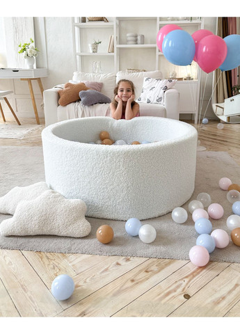 Дитячий сухий басейн з хутра Тедді білий 100х40 см з 300 кульками JoyfulKids (369965045)