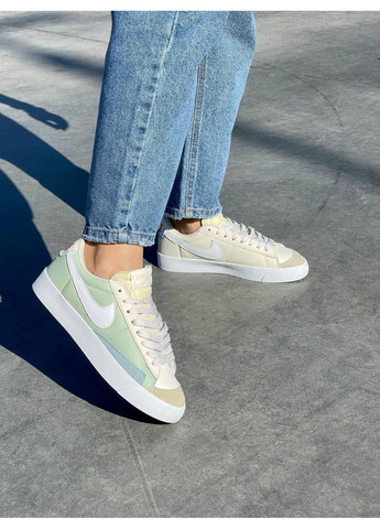 КРОССОВКИ ЖЕНСКИЕ NIKE BLAZER LOW 77 VINTAGE LEATHER GREEN BEIGE НАЙК БЛЕЙЗЕР No Brand серые демисезоны (368859593)