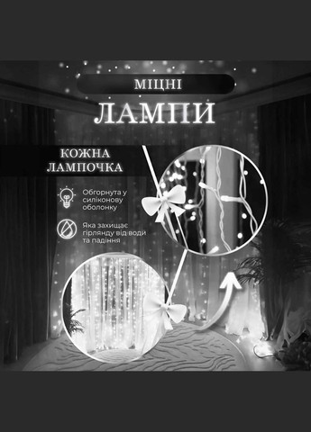 Гірлянда штора 2х2 м 240 LED світлодіодна мідний провід 8 ниток Білий Garlando (315636948)