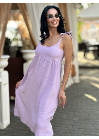 Лавандовое повседневный летнее платье сарафан из муслина на бретельках Fashion Girl