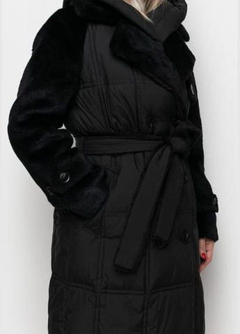 Черная комбинированная дубленка из эко меха 88-89635ydk черный 3yjs0480+h24406f3-bk sam Samange