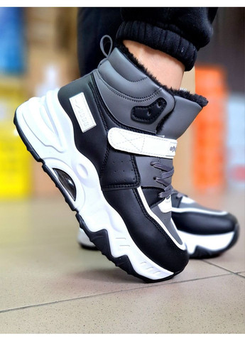 Жіночі зимові кросівки чорні високі з хутром та липучкою YiYi Кросівки чорні зими (362946170)