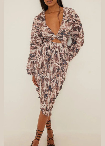 Коричнева сукня максі демісезон,коричневий-білий, NA-KD