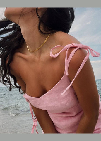 Розовое платье женское с открытой спиной atelier №043 лен с открытой спиной JUGO однотонное