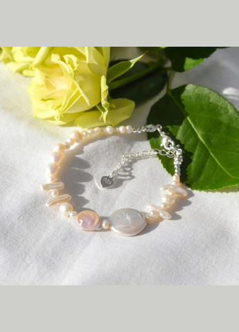 Браслет натуральний камінь Річкові та Барочні Перли фур-ра гіп-ний сплав колір срібло d-15-3мм+- L-18-23см No Brand браслет (303359749)