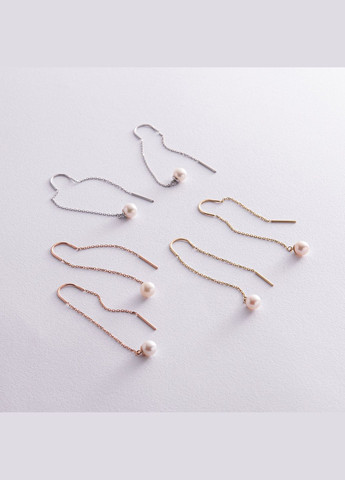 Сережки протяжки з перлами (біле золото) с08267 Oniks (264022378)