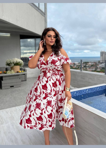 Бордова ділова, повсякденний, кежуал, вечірня жіноча сукня на запах Asi.Store.ua з квітковим принтом