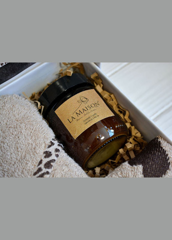 Подарунковий набір рушників La, 3 шт. з свічкою Tigle Kahve Maison коричневий