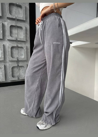 Женские брюки палаццо с вышивкой серые No Brand штани (326600191)