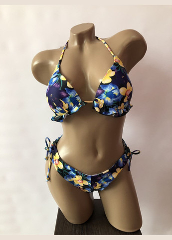 Синій літній жіночий роздільний купальник на зав'язках (6-57) No Brand