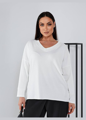 Білий демісезонний оверсайз пуловер в рубчик пуловер No Brand
