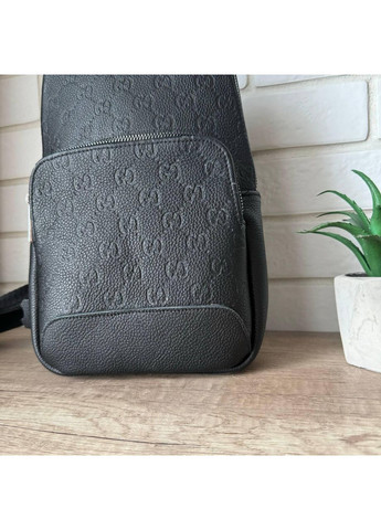 Мужская кожаная сумка бананка стиль Гуччи тиснение слинг на грудь и плечо черная барсетка для мужчин ProDobro (363221021)