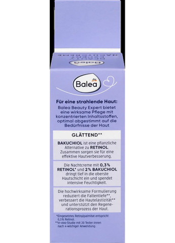 Антивозрастной крем с ретинолом 0,3% и 2% бакучиола Nachtcreme Beauty Expert, 30 ml Balea (366889577)