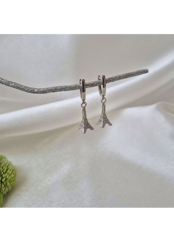 Серебряные серьги без камней с подвеской Эйфелевая Башня серебро 925 пробы Родированное 2172 r 3.10г Nobrand (370438592)