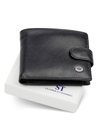 Класичне чоловіче портмоне з натуральної шкіри ST102 Чорний st leather (394188826)