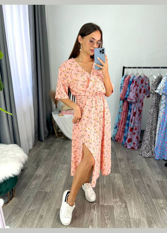 Пудровое повседневный платье DK/DL Мода без кордонів с цветочным принтом