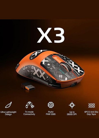 Бездротова мишка X3 Orange | Сенсор PAW3395 | 65 годин акум ATTACK SHARK (345627071)