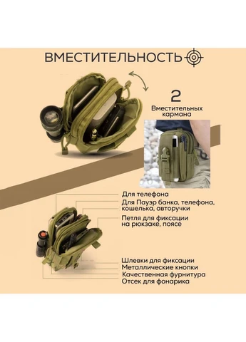 Тактична сумка - сумка для телефону, система MOLLE органайзер тактичний з кордури. Колір: койот No Brand (400178014)