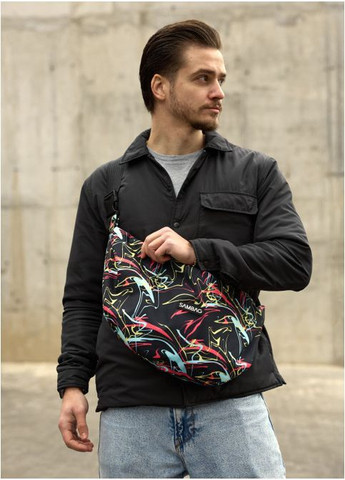 Чоловіча тканинна сумка Хобо Чорна з принтом ABSTRACT (3880050528) Sambag (368833601)