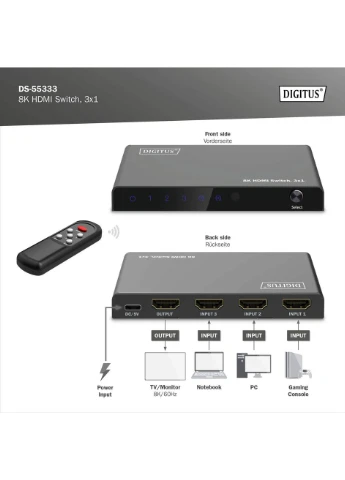 Видеокоммутатор UHD HDMI (INx3 – OUTx1), 8K Digitus (395411209)
