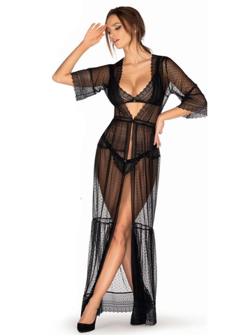 Черный демисезонный халатик длинный прозрачный estiqua peignoir Obsessive