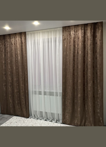 Жаккардовые шторы с мраморным узором 2шт 1.5×2.7 м, тесьма 6 см, среднее затемнение, коричневого цвета. No Brand (331619151)