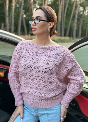 Пудровый демисезонный стильный вязаный свитер с манжетами на рукавах Allthings