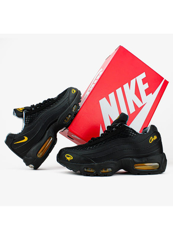 Кроссовки женские и мужские Nike Air Max 95 corteiz black yellow | Найк Аір Макс 104 чёрные демисезоны (369473647)