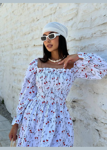 Білий повсякденний жіноча сукня з квітковим принтом з відкритими плечима Україна з квітковим принтом